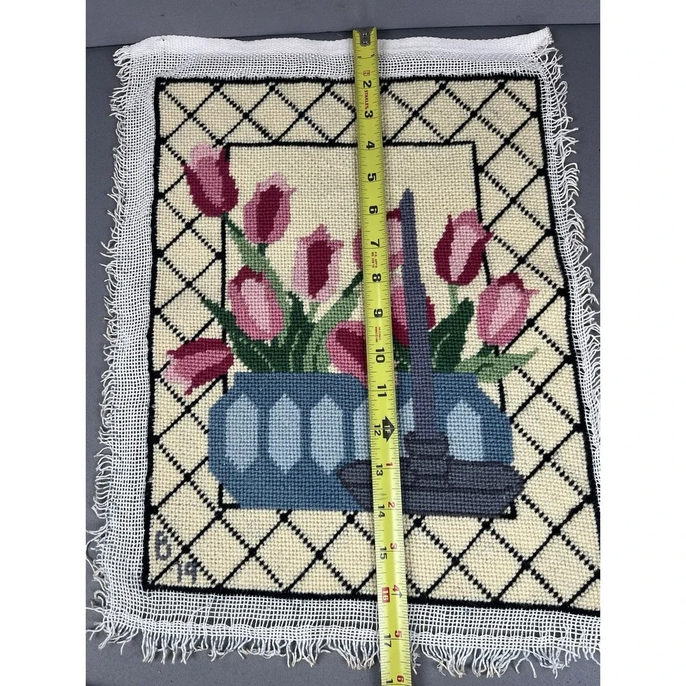 Finished Needlepoint Tulips In Pot 14.5